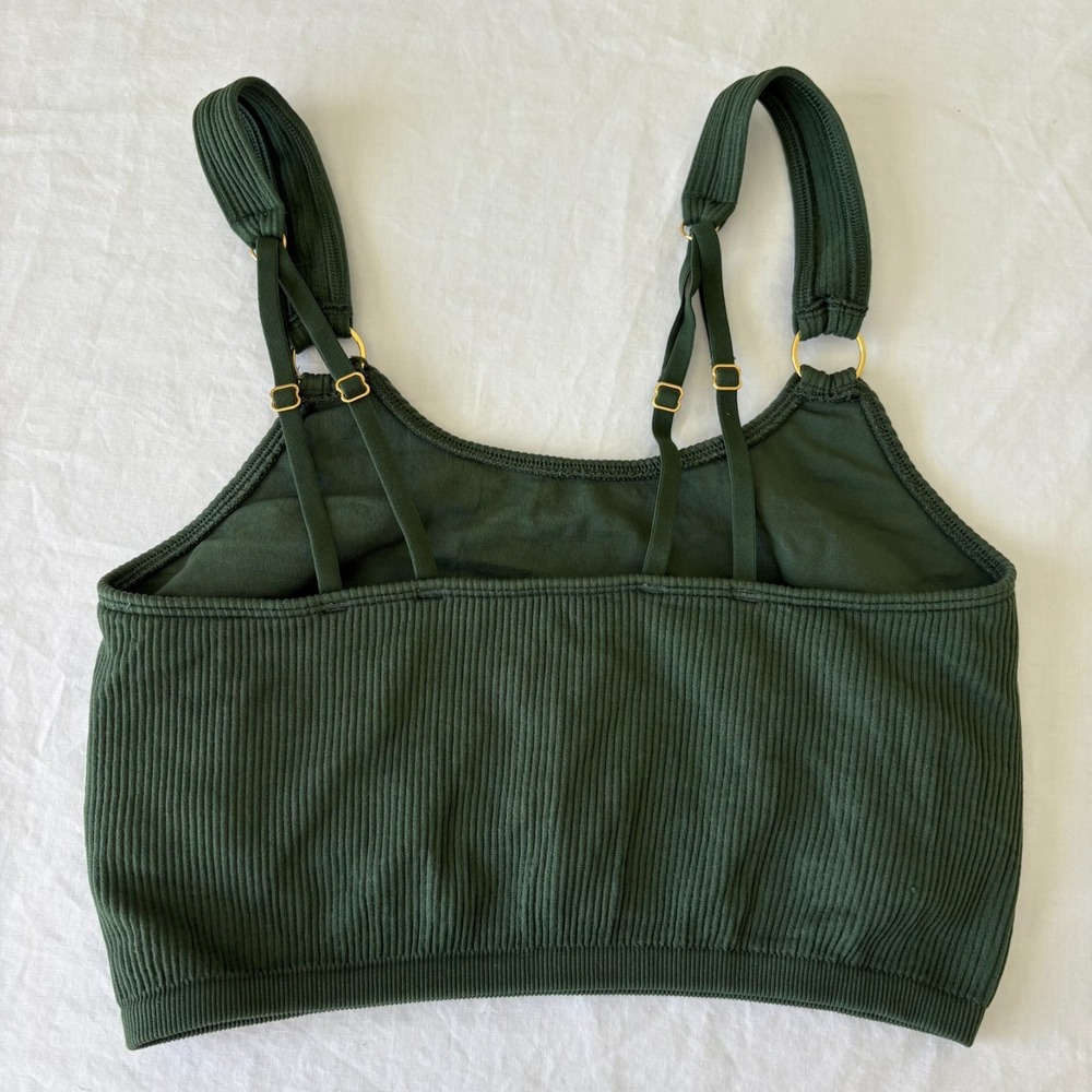 Aerie Bra Womens Green Ribbed Sycamore Seamless Ring Longline Bralette Size M - Picture 2 of 10